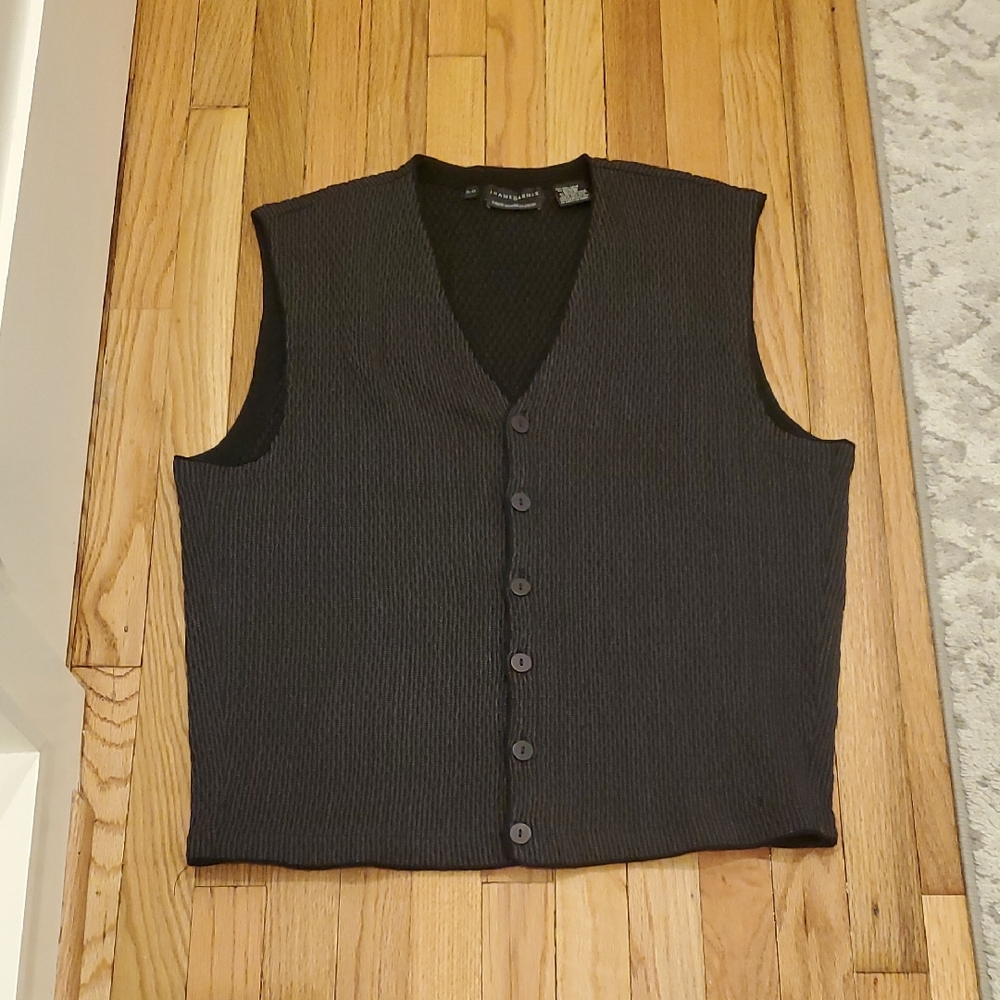 Jhane Barnes Black Ribbed Button Front Wool blend Vest Size XL